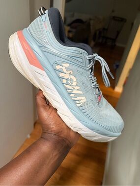 Hoka Women's Road Running Shoe — Light Blue with Coral Accents